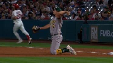 Nick Kurtz stretches to preserve no-hitter