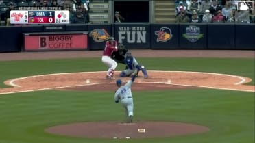 Max Clark doubles (9) on a line drive to right fielder Kameron Misner. Cal Stevenson scores.