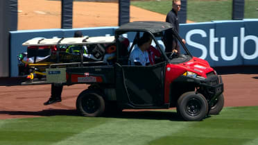 Jasson Domínguez exits after colliding with the wall