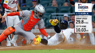 Ronald Acuña Jr. goes first-to-home in 10.03 seconds
