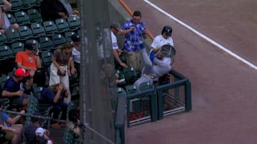 Isaac Collins tumbles into stands, exits the game
