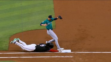 Josh Bell safe at first after review 