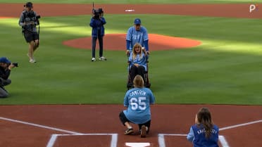 Noah Cameron's mom throws out the first pitch