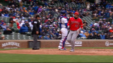 Mike Trout scores on an error