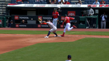 George Valera safe at first after challenge