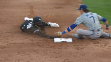 Luis Robert Jr. steals second base after review