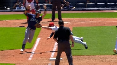 Kyle Manzardo makes diving tag at first
