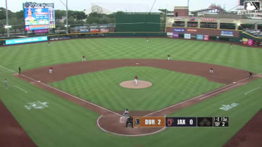 Homer Bush Jr. homers (3) on a fly ball to left center field.