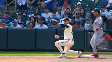 Brayan Rocchio safe at first after review