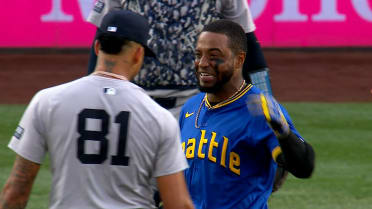 Gil hits Robles with a pitch, both laugh it off