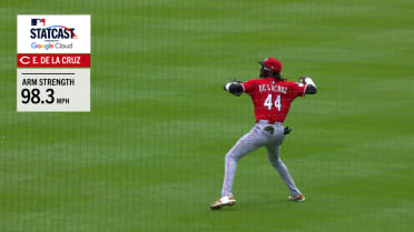 Elly De La Cruz hace un tiro de  98.3 mph al plato