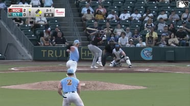 Abimelec Ortiz doubles (16) on a sharp fly ball to left fielder Nolan Jones. Seaver King scores.