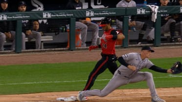 Braden Montgomery singles after a White Sox challenge
