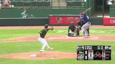 Emil Morales doubles (5) on a line drive to left fielder Nate Nankil. Charles Davalan scores.
