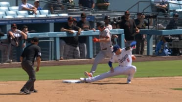 Dodgers turn double play after a review
