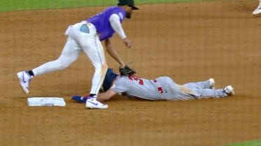 Jacob Young out on steal after Rockies' challenge