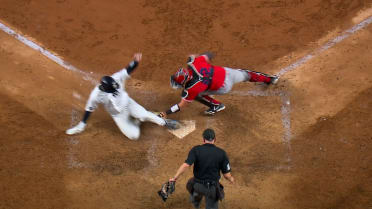 José Caballero walks it off after review