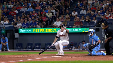 Chase DeLauter loses footing on ground out