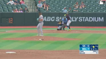 Starlyn Caba doubles (13) on a line drive to left fielder Erick Torres. Wilfredo Lara scores.