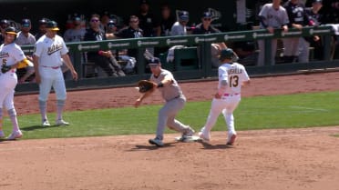 Gio Urshela safe at first base after a review 