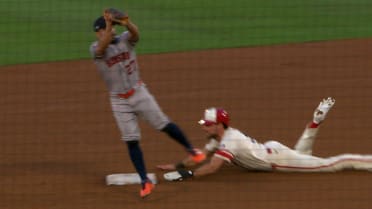 Josh Lowe steals second base