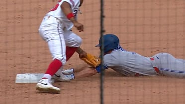 Myles Straw steals second base and the call stands