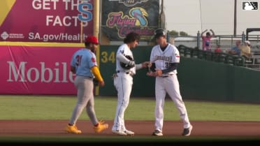 Braedon Karpathios doubles (13) on a sharp line drive to right fielder Won-Bin Cho. Tirso Ornelas scores.