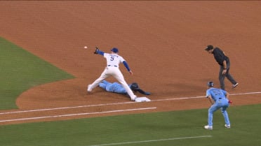 Andrés Giménez is safe at first base after review