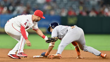 Jeremy Peña steals second base after the review