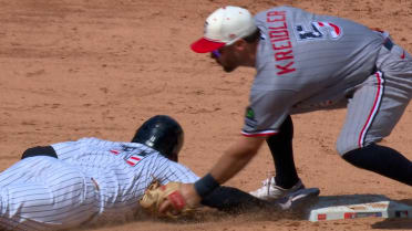 Anthony Volpe is safe at second after review 