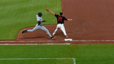 Braden Montgomery is out at first after review