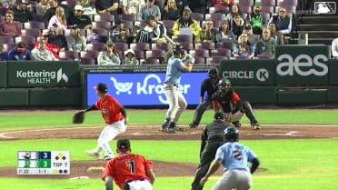 Jace LaViolette singles on a line drive to center fielder Yerlin Confidan. Kevin Rivas scores.