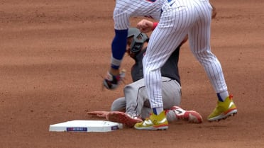 Austin Hedges safe at second after a review