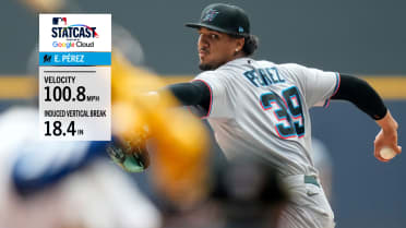 Eury Pérez notches K with 100 mph fastball