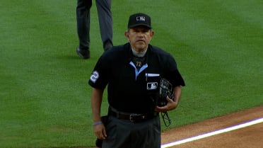 Matt Olson gets hit by a pitch on the foot