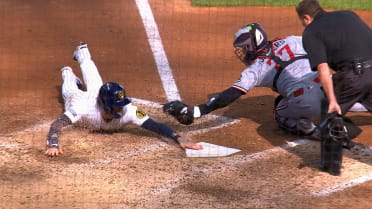 Brice Turang is safe at home after challenge