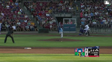 Yasser Mercedes doubles (9) on a sharp fly ball to center fielder Kane Kepley. Dameury Pena scores.