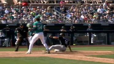 Braden Montgomery scores on a wild pitch