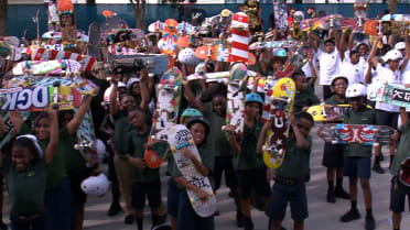 Rays donate skateboards to school children