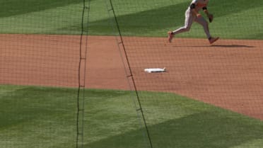 Nathan Lukes singles on a ball that hits second base