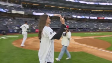 Ana Gold throws out the first pitch in the Bronx