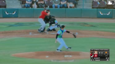 Tanner Thach singles on a fly ball to left fielder Qrey Lott. Roldy Brito scores.