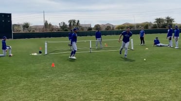 Cubs players playing a pickleball game with gloves