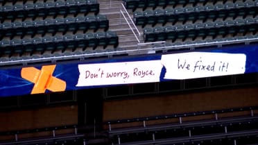 Twins repair videoboard after Lewis breaks it