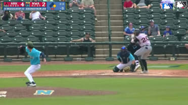 Jared Sundstrom doubles (5) on a line drive to left fielder Spencer Nivens. Caleb Cali scores.