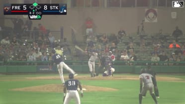 Wilder Dalis doubles (12) on a line drive to center fielder Bobby Blandford. Derek Bernard scores.