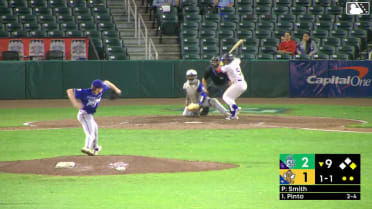 Adrian Pinto doubles (5) on a sharp line drive to center fielder Braylen Wimmer. Cutter Coffey scores.