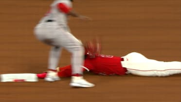 Luis Rengifo safe at second after call is overturned