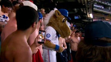 Rangers' mascot joins the "Tarps Off" crowd