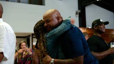 Andruw Jones reacts to his Hall of Fame election